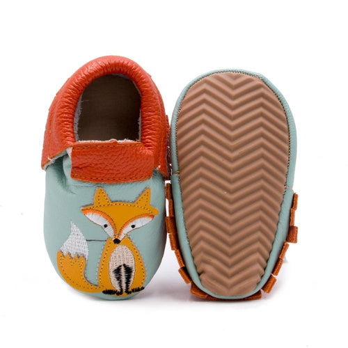Fox-Print Leather Baby Moccasin Shoes