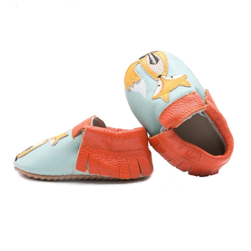 Fox-Print Leather Baby Moccasin Shoes