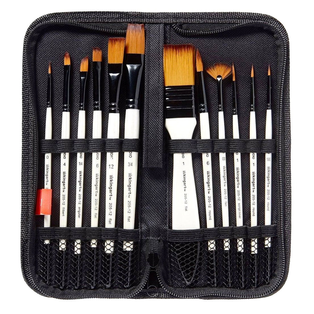 Studio Gold Nylon Acrylic & Watercolor Brush Set, 12 Pieces