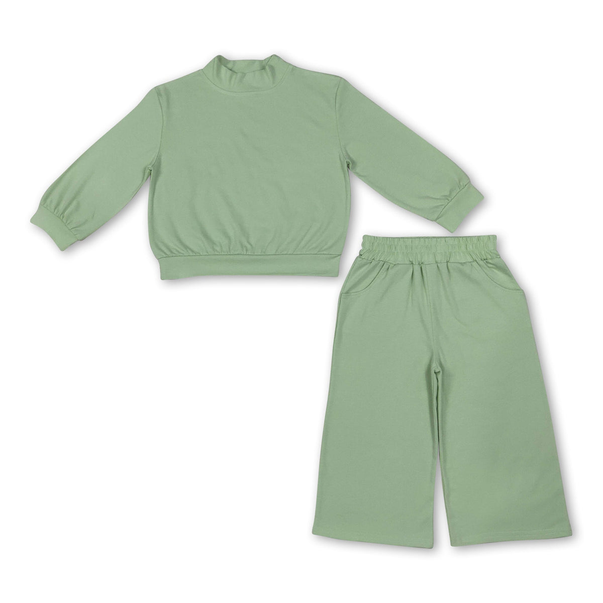 Girls' Green Long-Sleeve Top & Pants Set