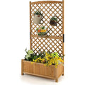 Fir Wood Raised Garden Planter with 71-Inch Trellis
