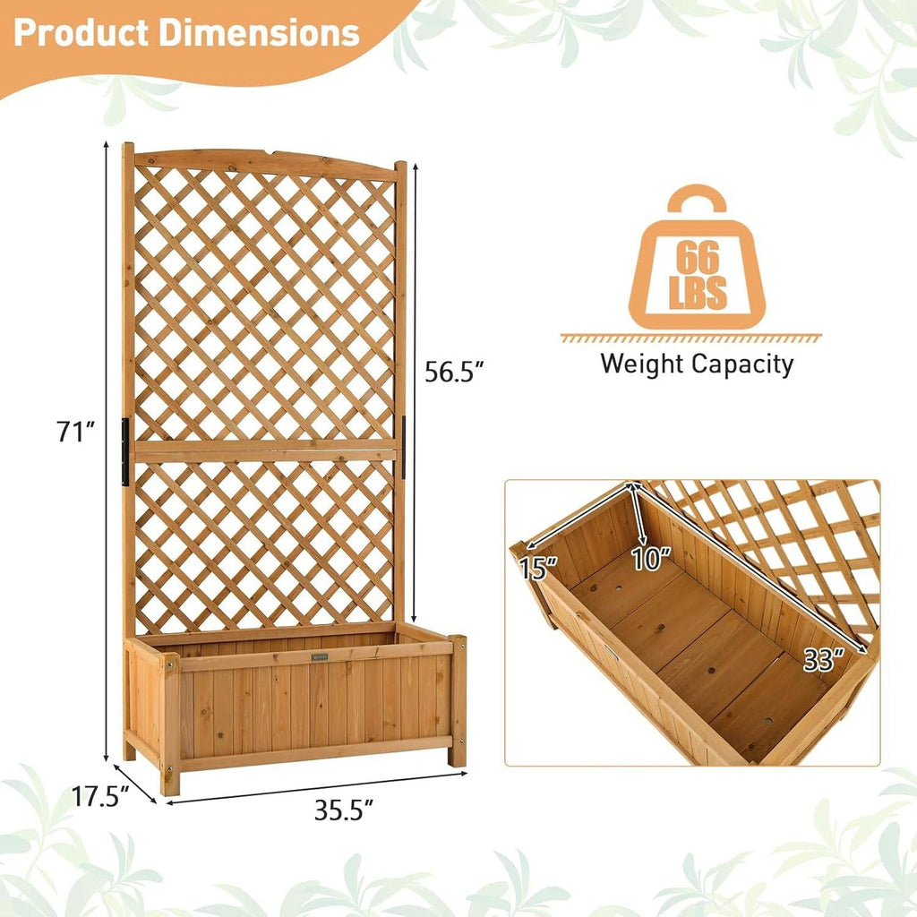 Fir Wood Raised Garden Planter with 71-Inch Trellis