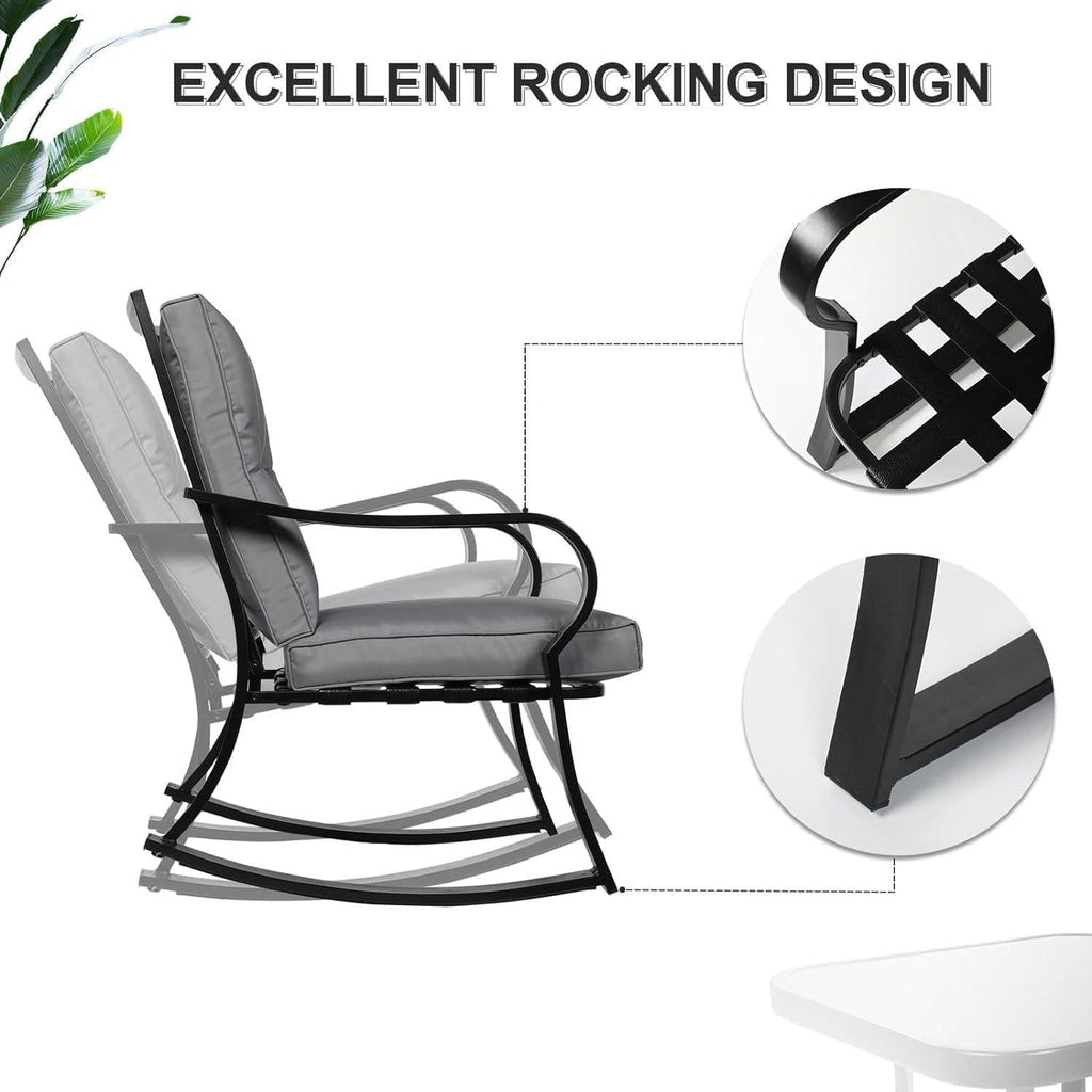 3-Piece Outdoor Patio Rocking Chair & Table Set