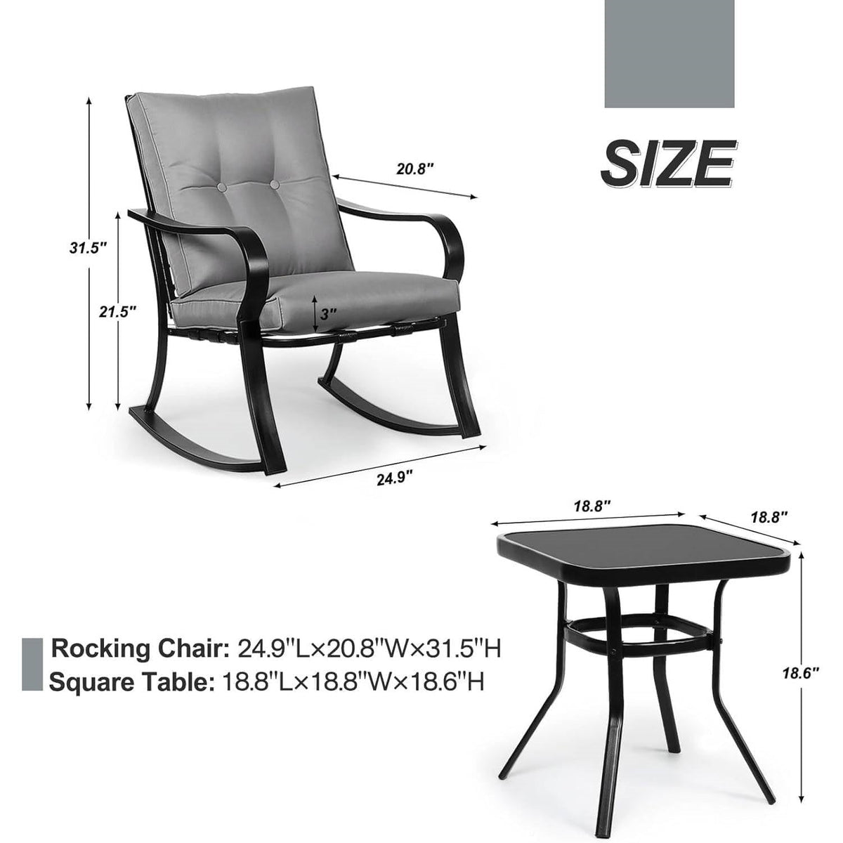 3-Piece Outdoor Patio Rocking Chair & Table Set