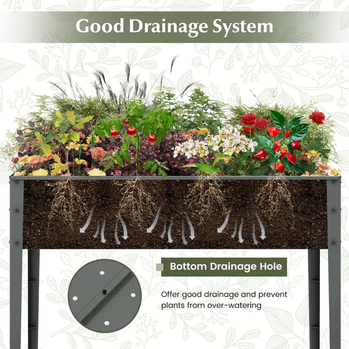 Galvanized Elevated Garden Bed with Legs & Drainage