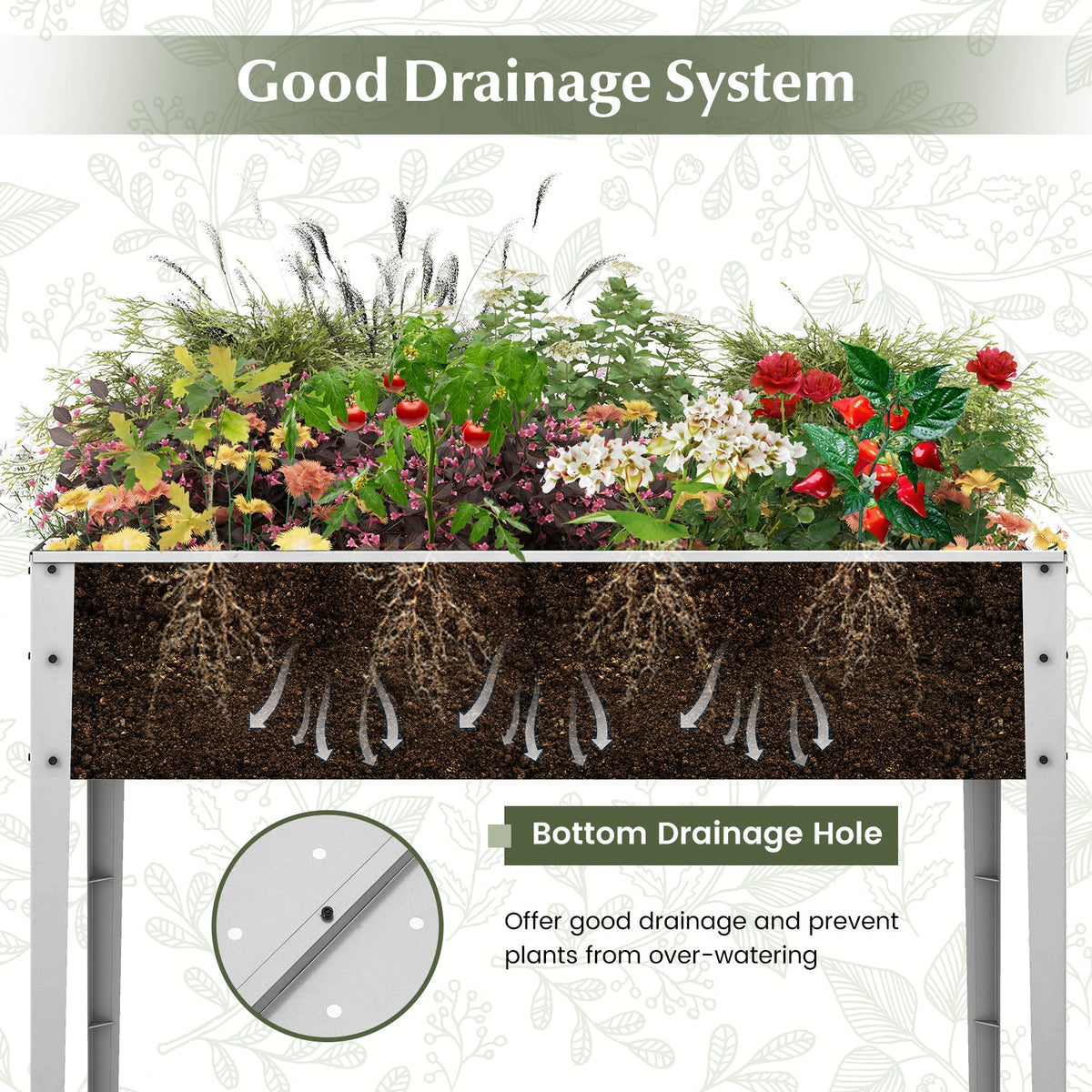 Galvanized Elevated Garden Bed with Legs & Drainage