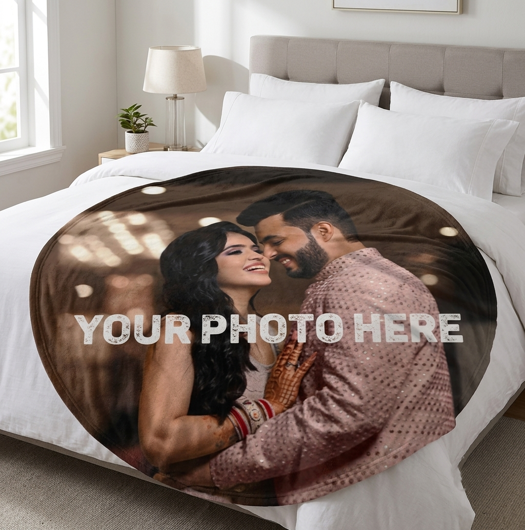 Custom Round Photo Flannel Blanket – 47 or 60 Inches