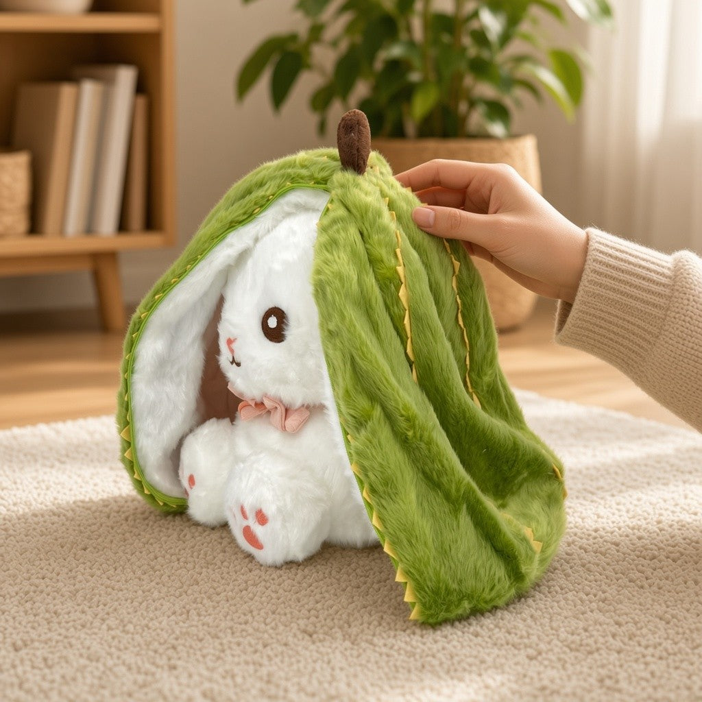 Reversible Strawberry & Carrot Bunny Plush Toy