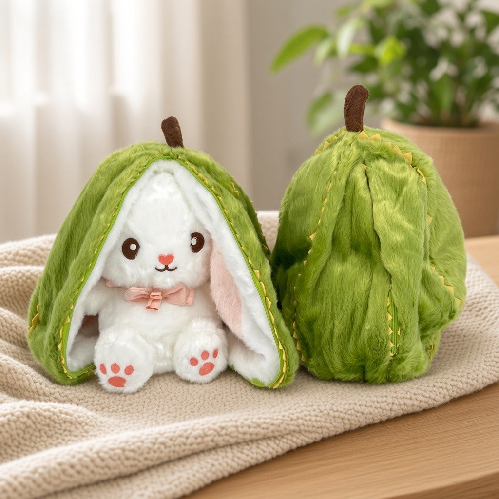 Reversible Strawberry & Carrot Bunny Plush Toy