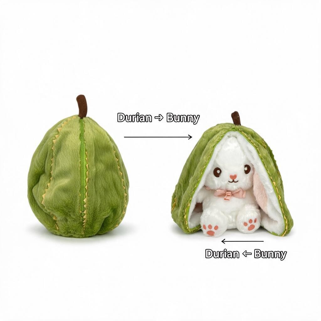 Reversible Strawberry & Carrot Bunny Plush Toy