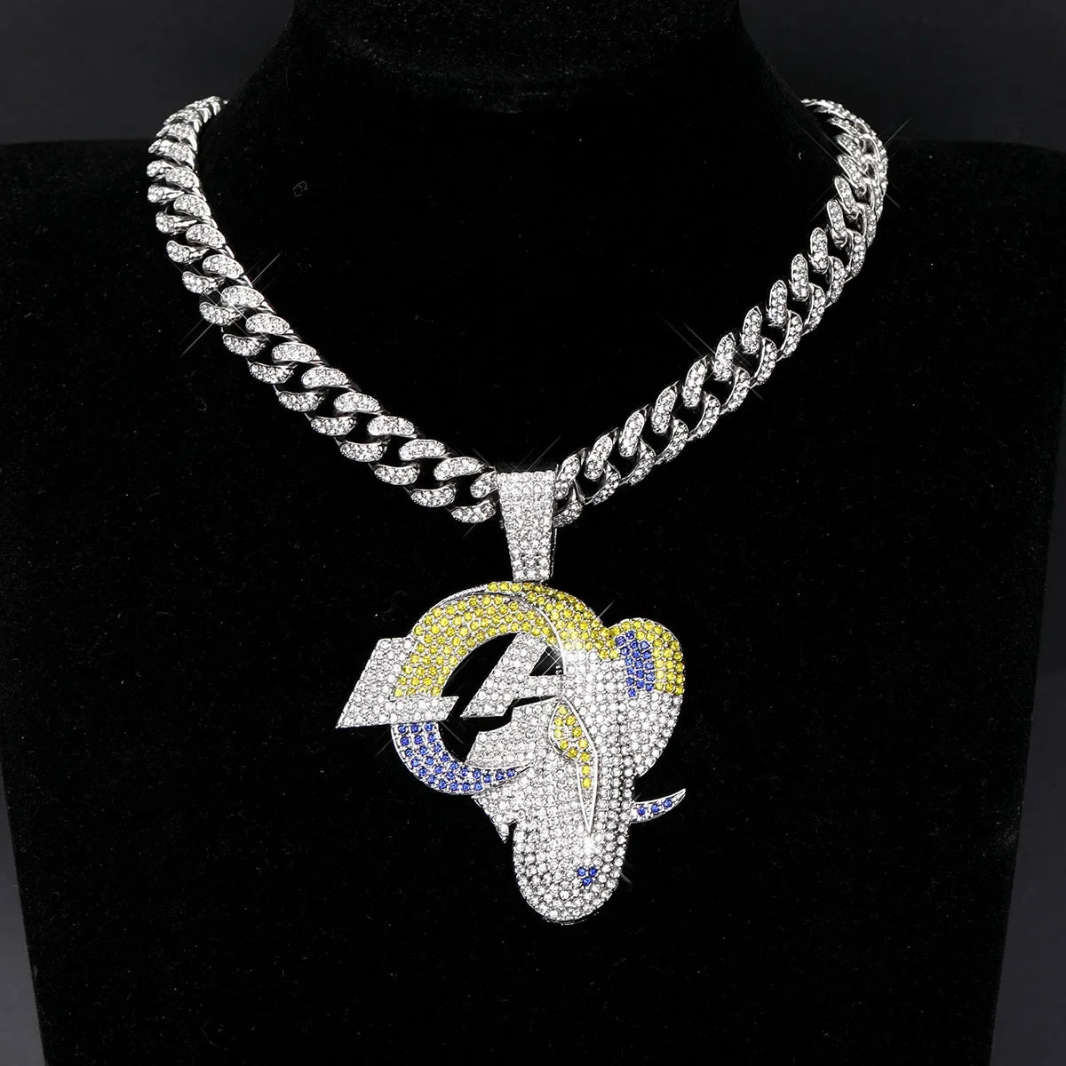 Football Logo Pendant Necklace with Cuban Chain