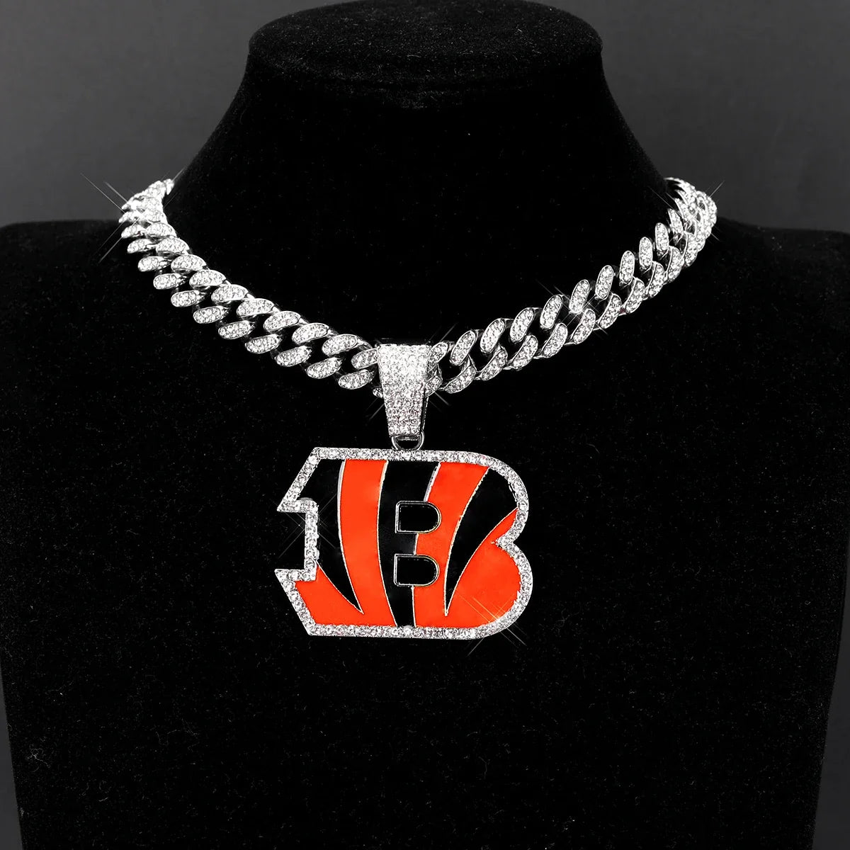 Football Logo Pendant Necklace with Cuban Chain