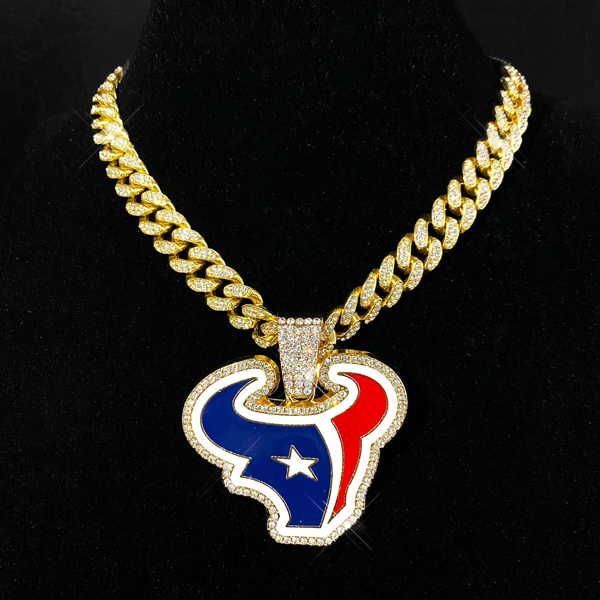 Football Logo Pendant Necklace with Cuban Chain