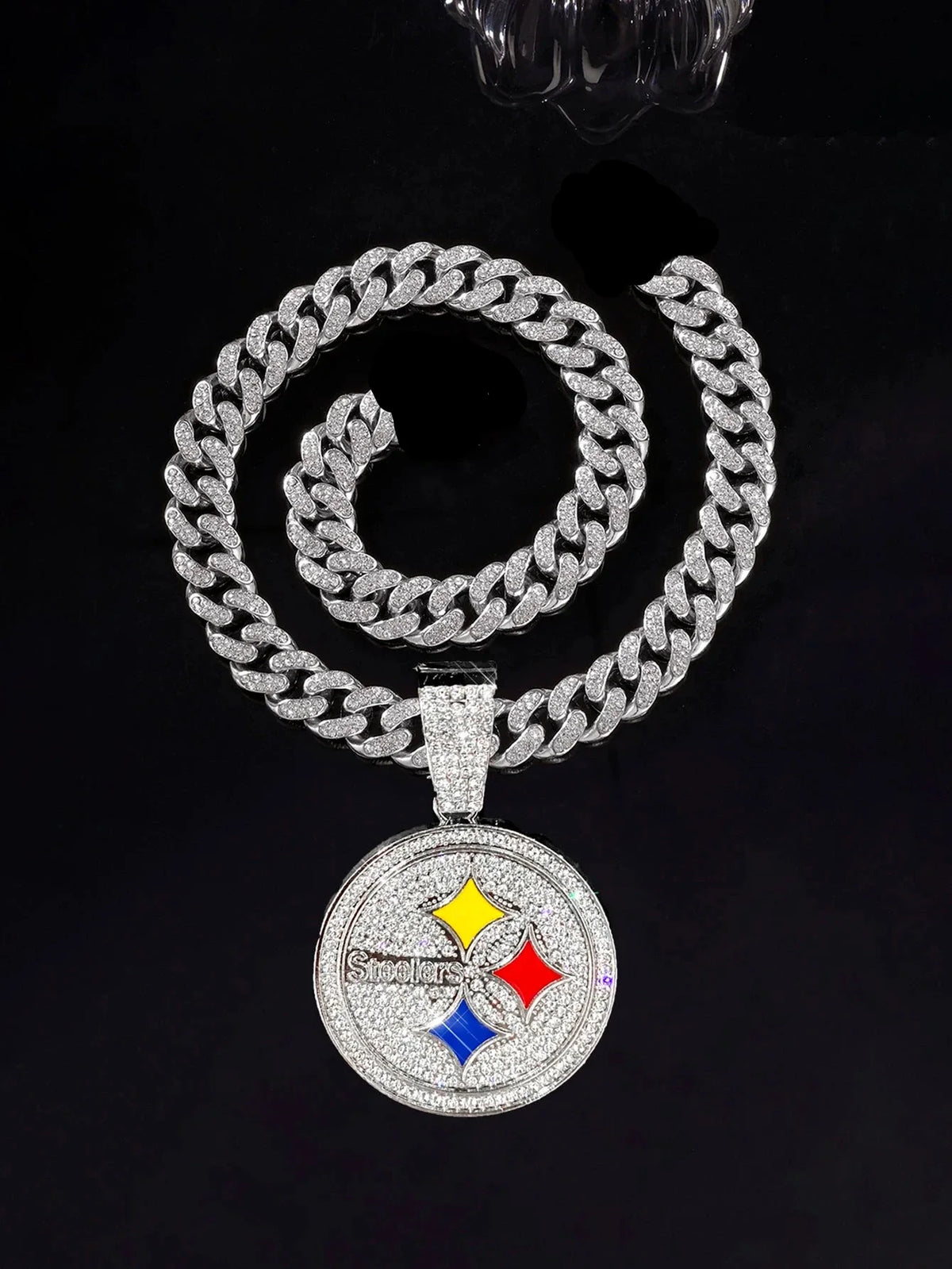 Football Logo Pendant Necklace with Cuban Chain