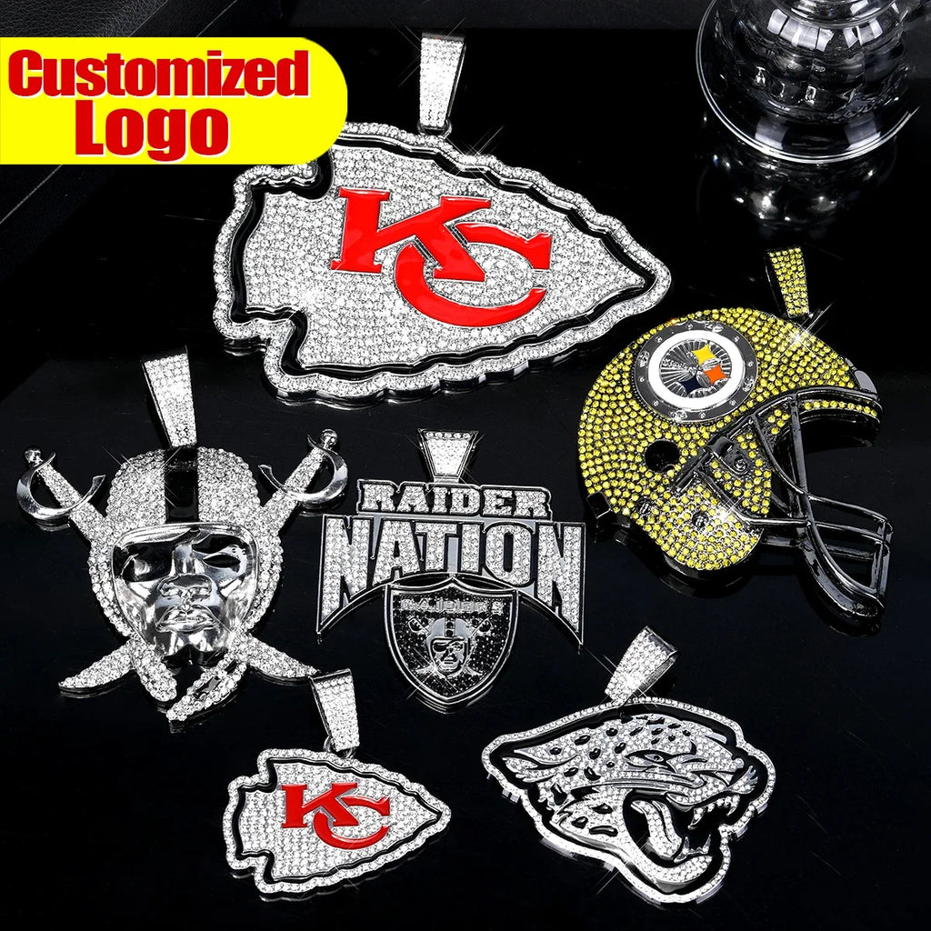 Football Logo Pendant Necklace with Cuban Chain