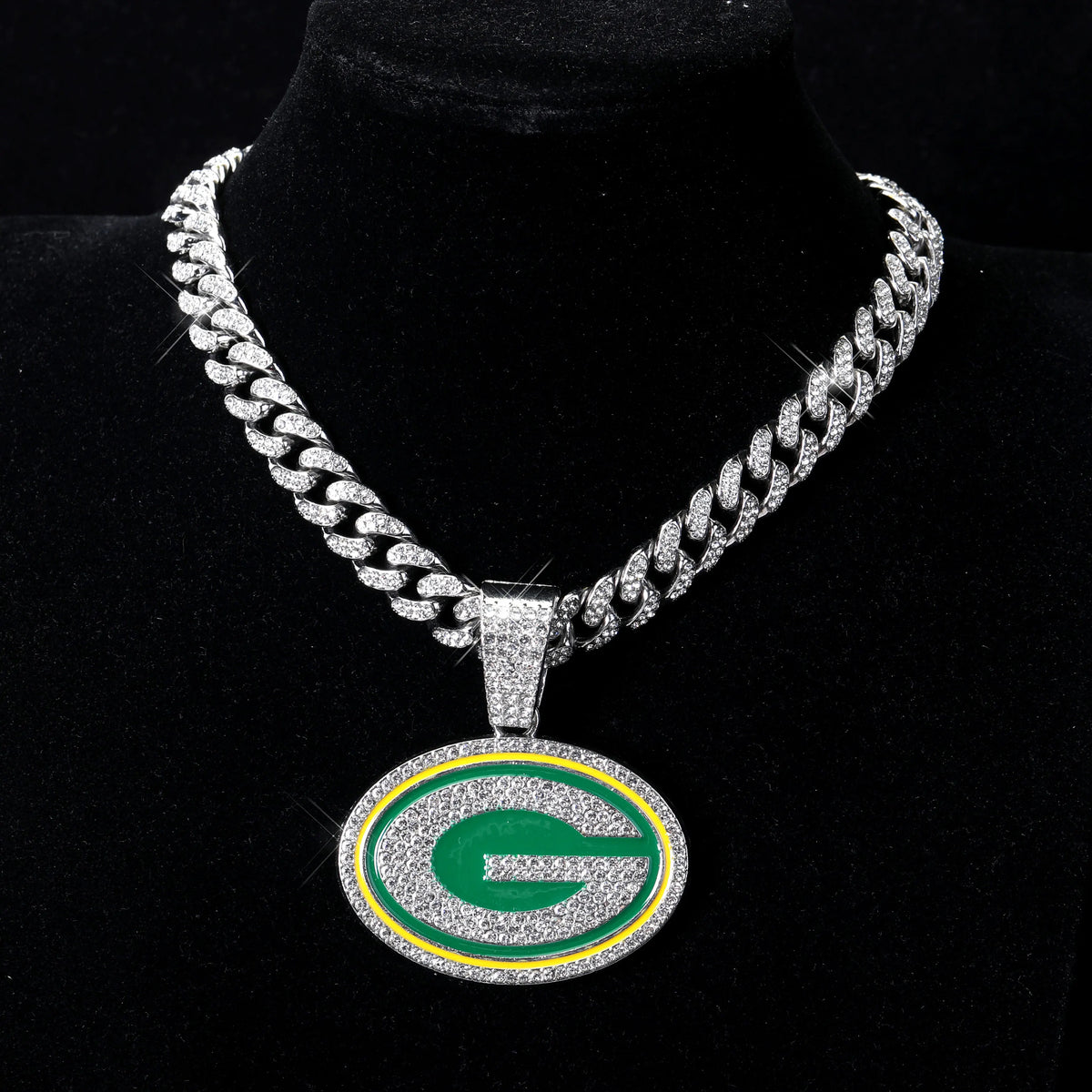 Football Logo Pendant Necklace with Cuban Chain