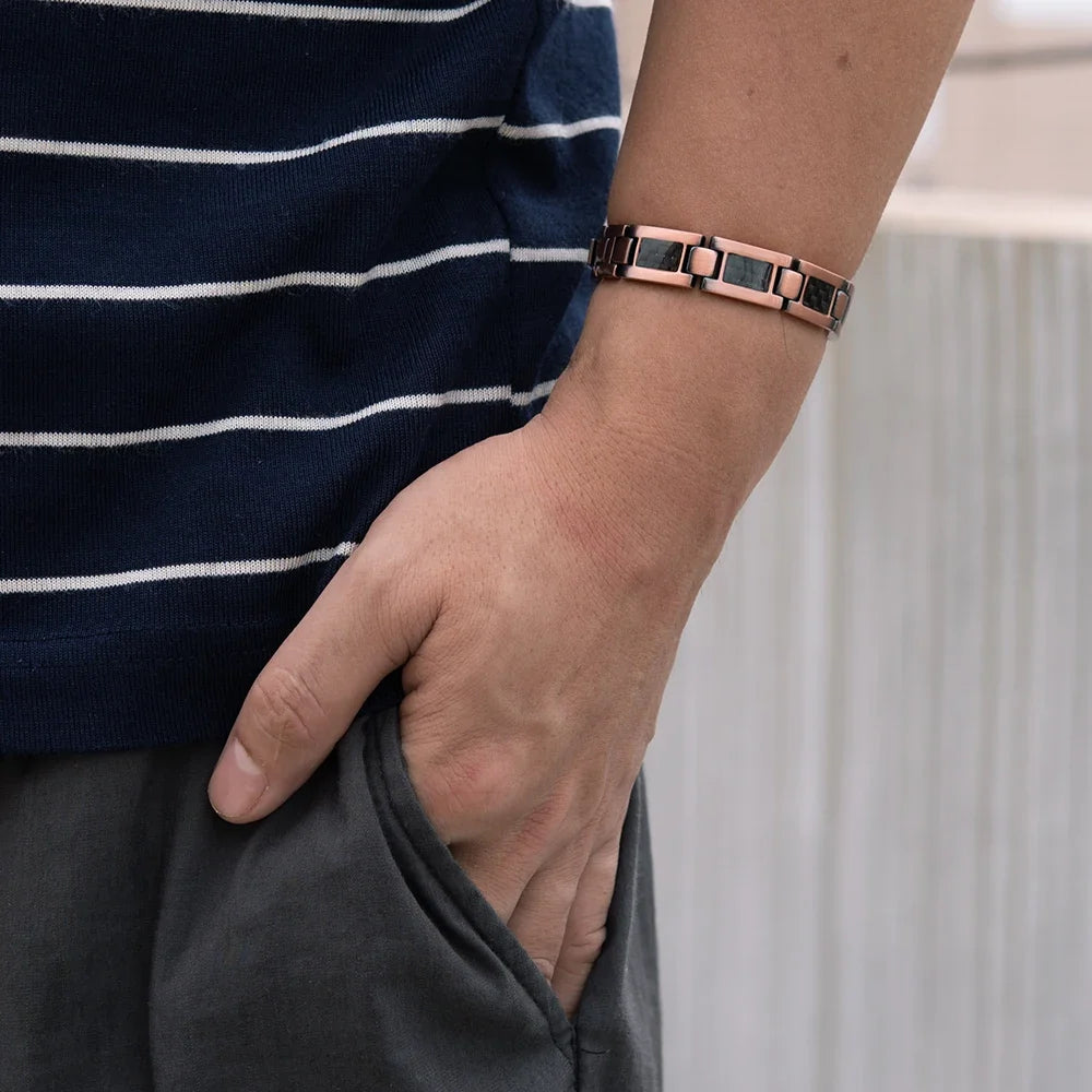 Men's Magnetic Copper & Carbon Fiber Link Bracelet