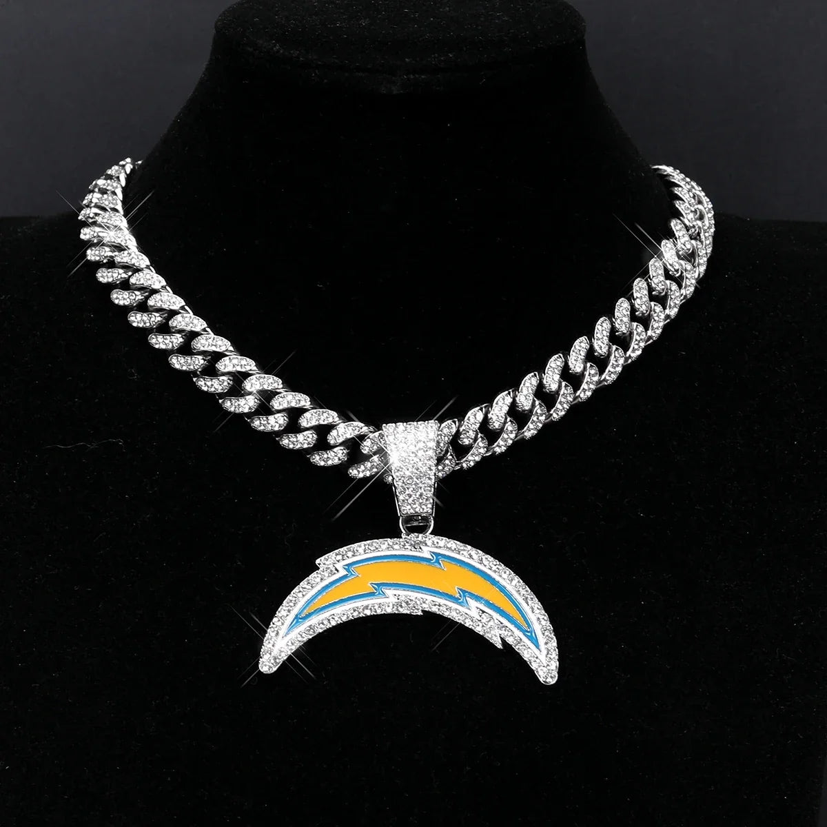 Football Logo Pendant Necklace with Cuban Chain