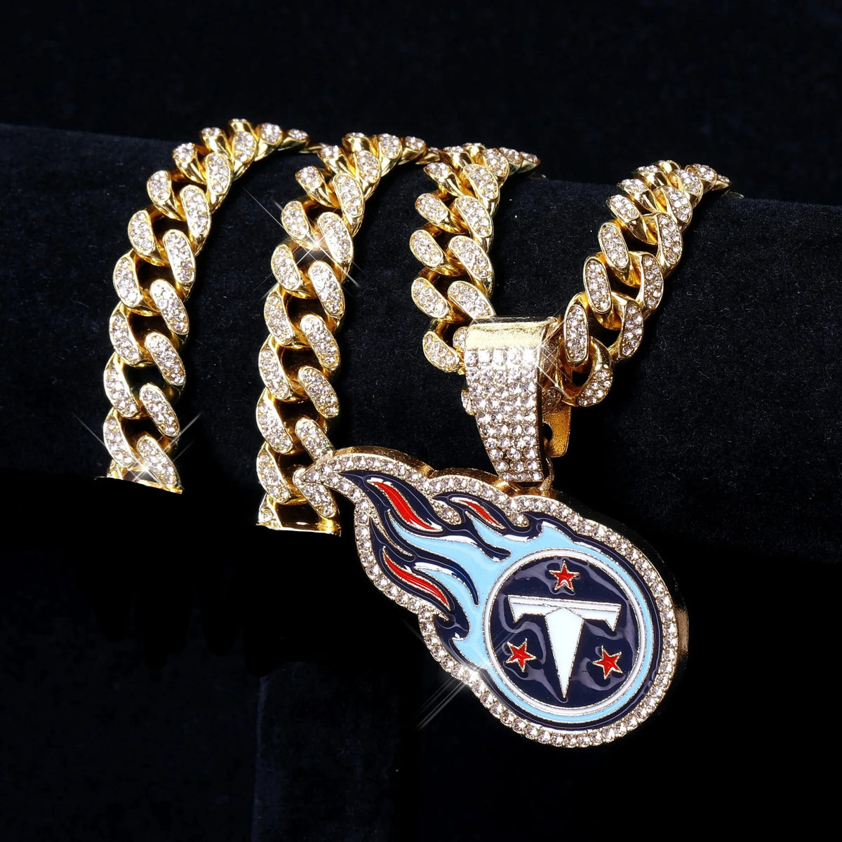 Football Logo Pendant Necklace with Cuban Chain