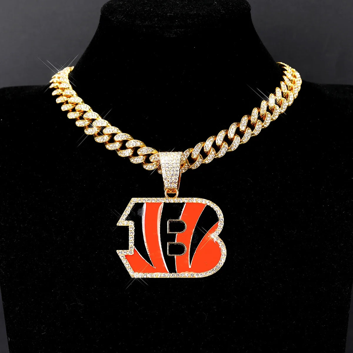 Football Logo Pendant Necklace with Cuban Chain