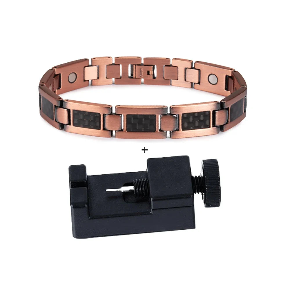 Men's Magnetic Copper & Carbon Fiber Link Bracelet