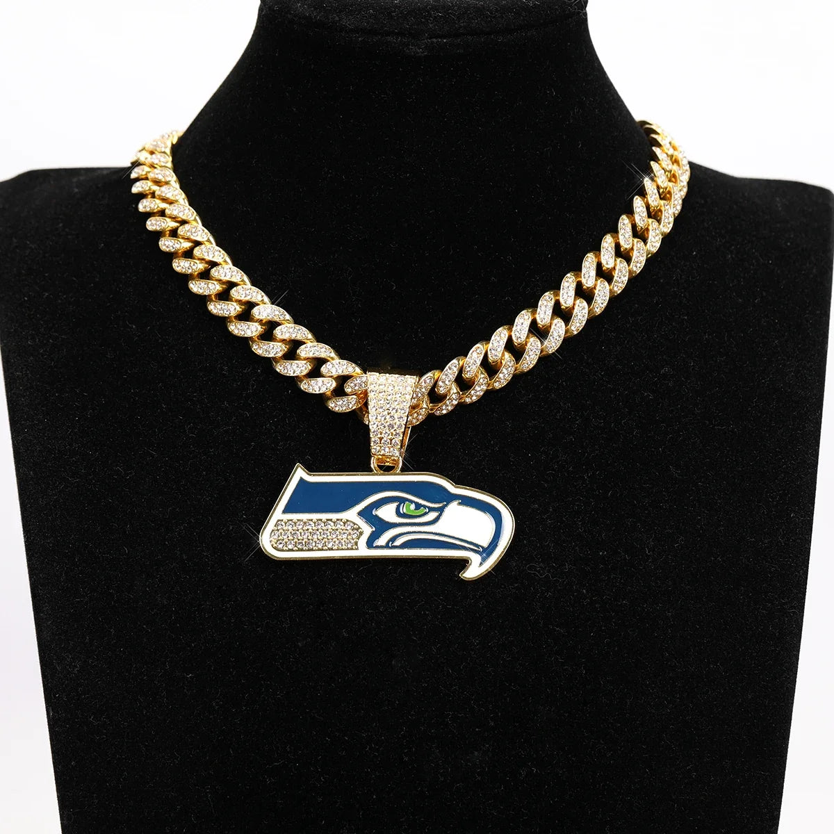 Football Logo Pendant Necklace with Cuban Chain