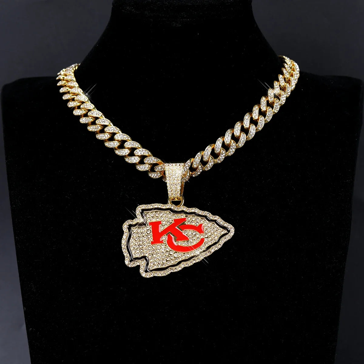 Football Logo Pendant Necklace with Cuban Chain