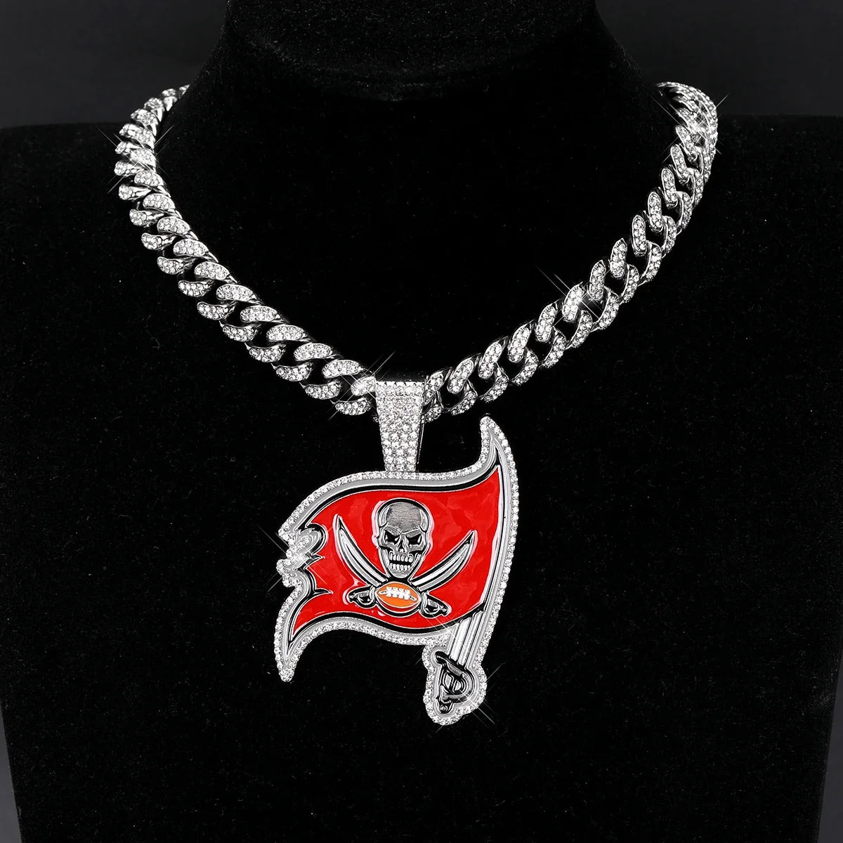 Football Logo Pendant Necklace with Cuban Chain