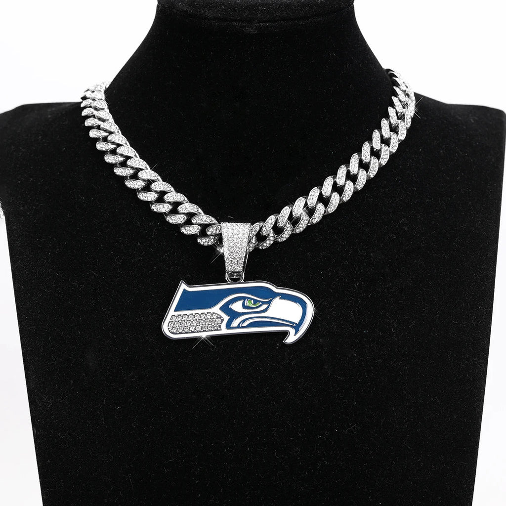 Football Logo Pendant Necklace with Cuban Chain