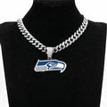 Football Logo Pendant Necklace with Cuban Chain