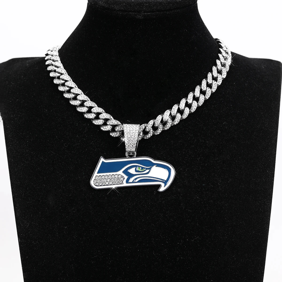 Football Logo Pendant Necklace with Cuban Chain