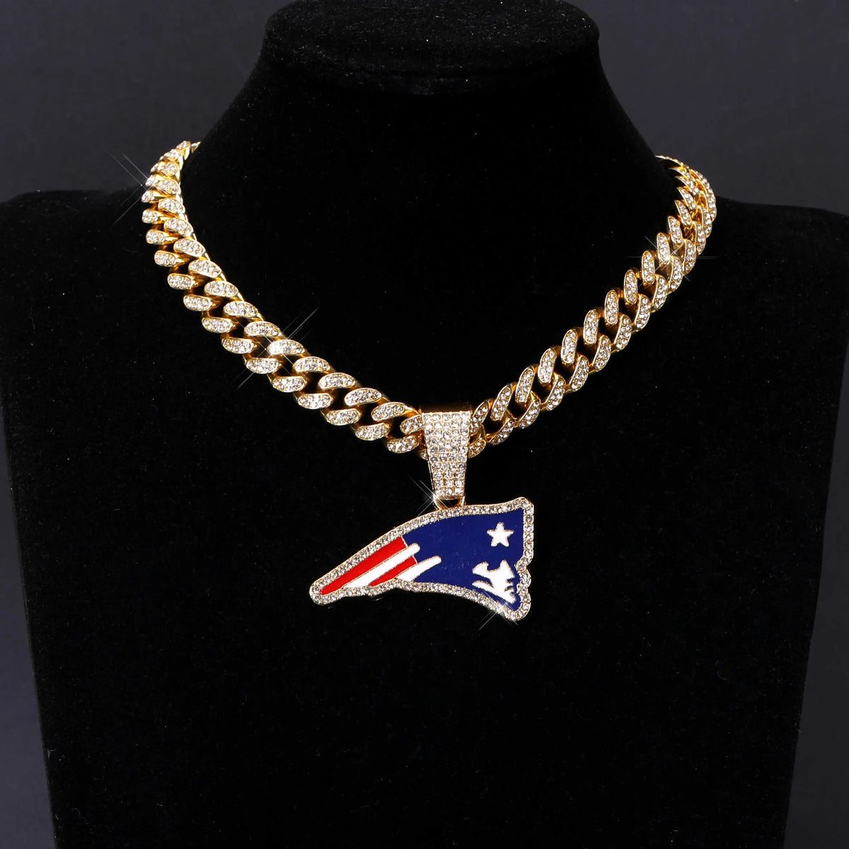 Football Logo Pendant Necklace with Cuban Chain