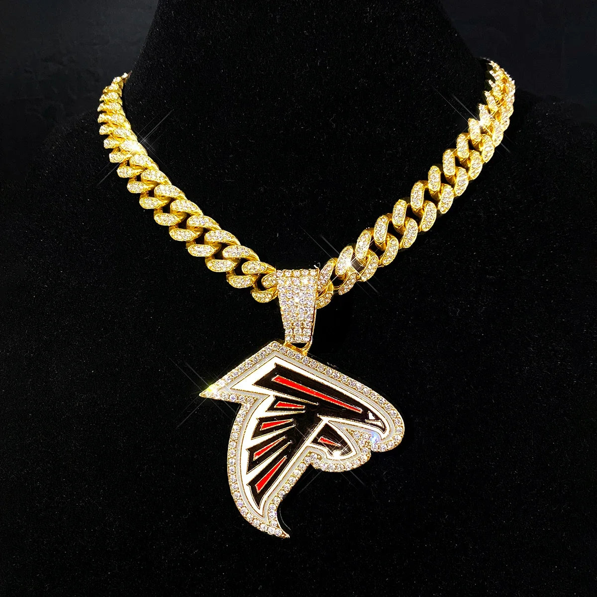 Football Logo Pendant Necklace with Cuban Chain