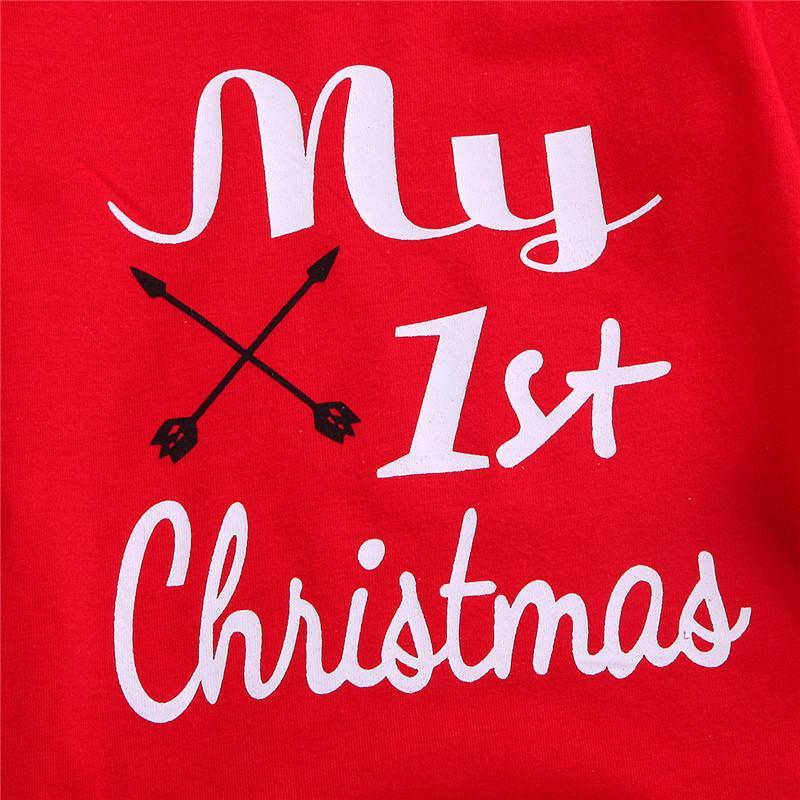 Baby First Christmas Romper, Pants & Hat Outfit