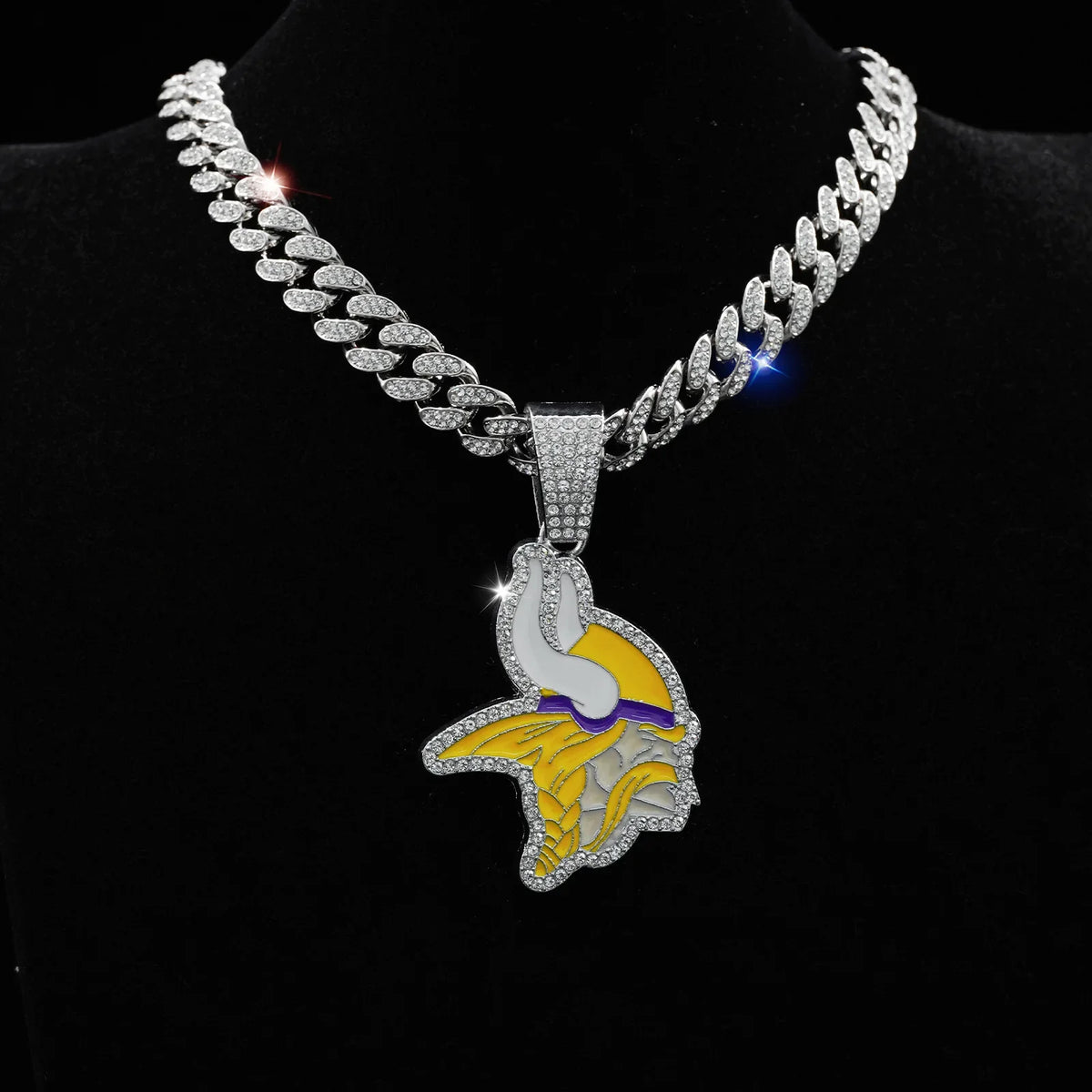 Football Logo Pendant Necklace with Cuban Chain