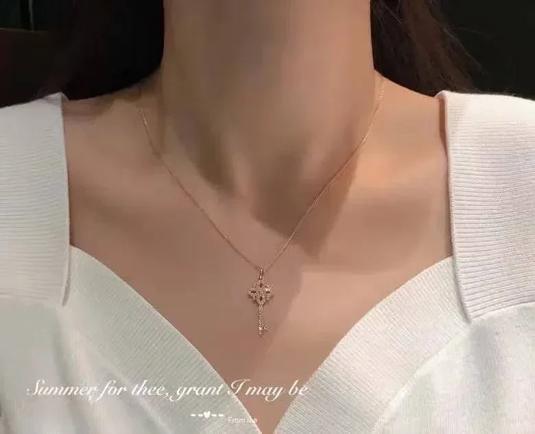 925 Sterling Silver Vintage Key Pendant Necklace