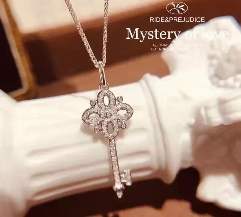 925 Sterling Silver Vintage Key Pendant Necklace