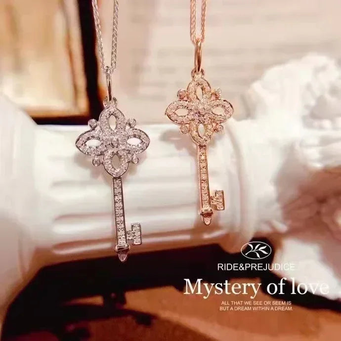 925 Sterling Silver Vintage Key Pendant Necklace
