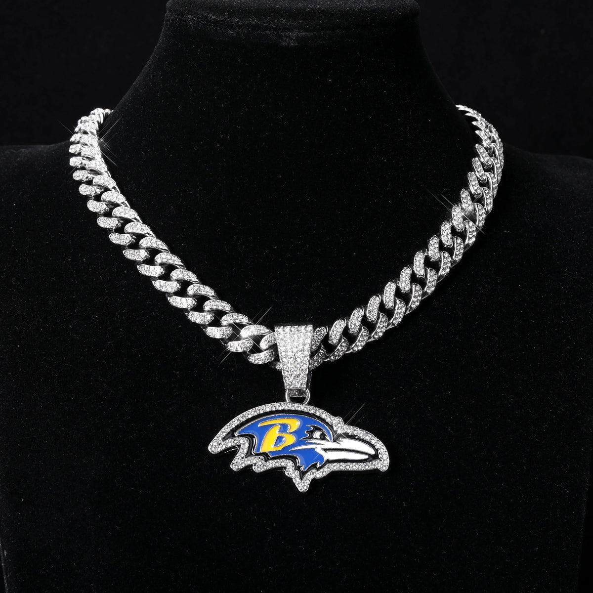 Football Logo Pendant Necklace with Cuban Chain