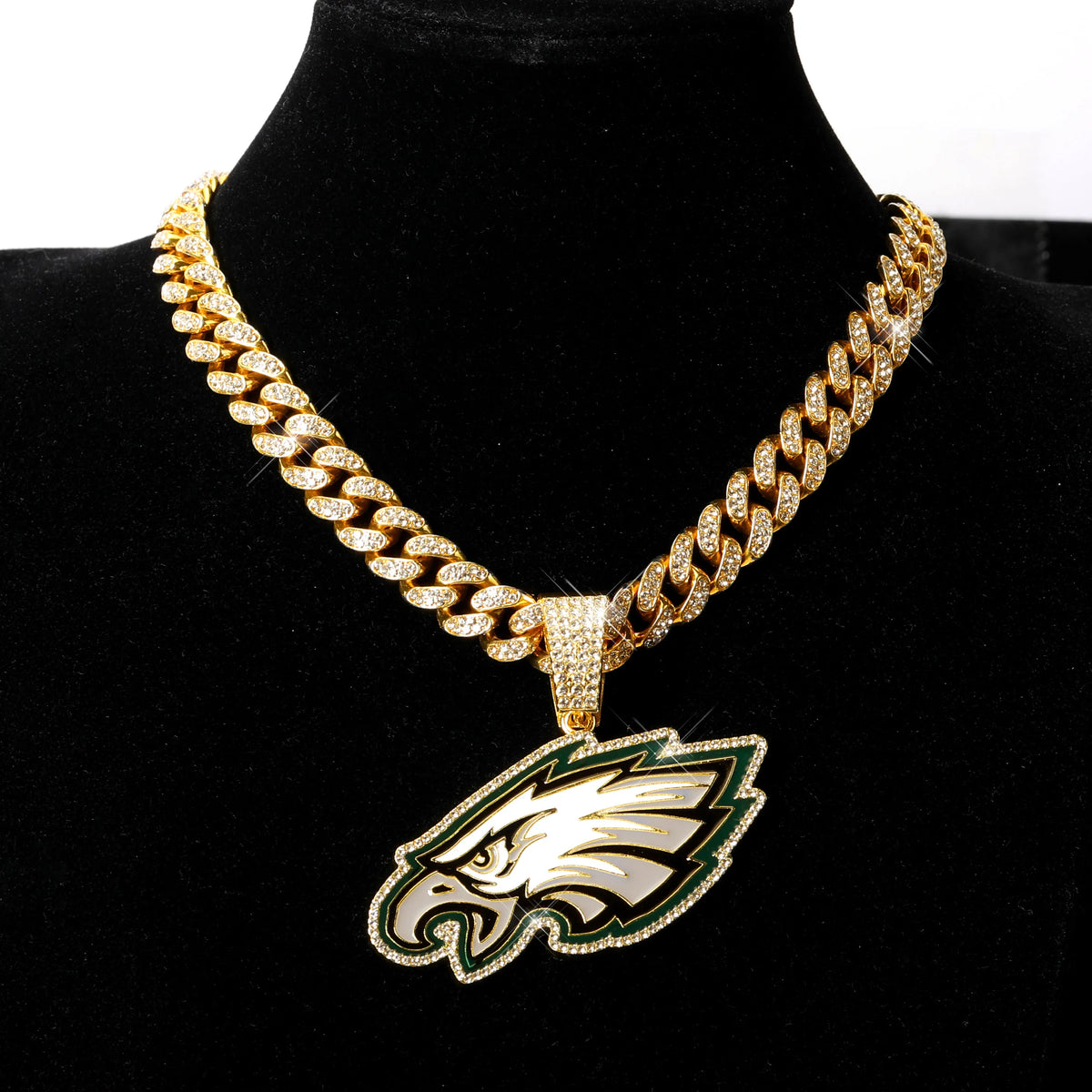 Football Logo Pendant Necklace with Cuban Chain