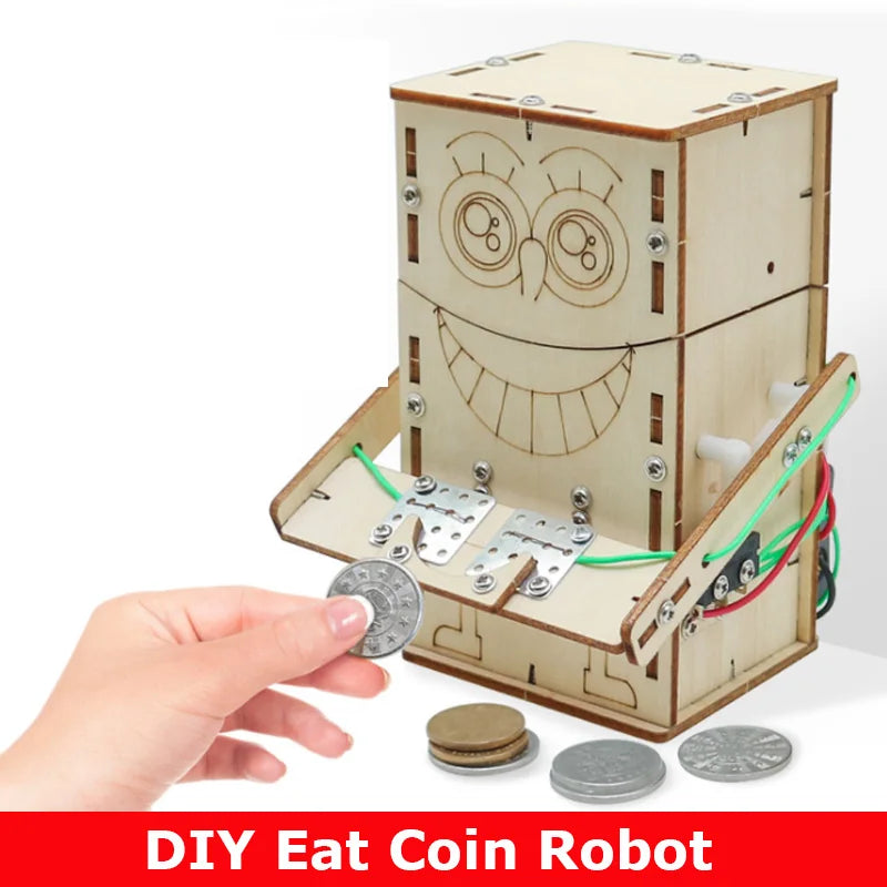 DIY Wooden Electric Coin Robot Model Kit