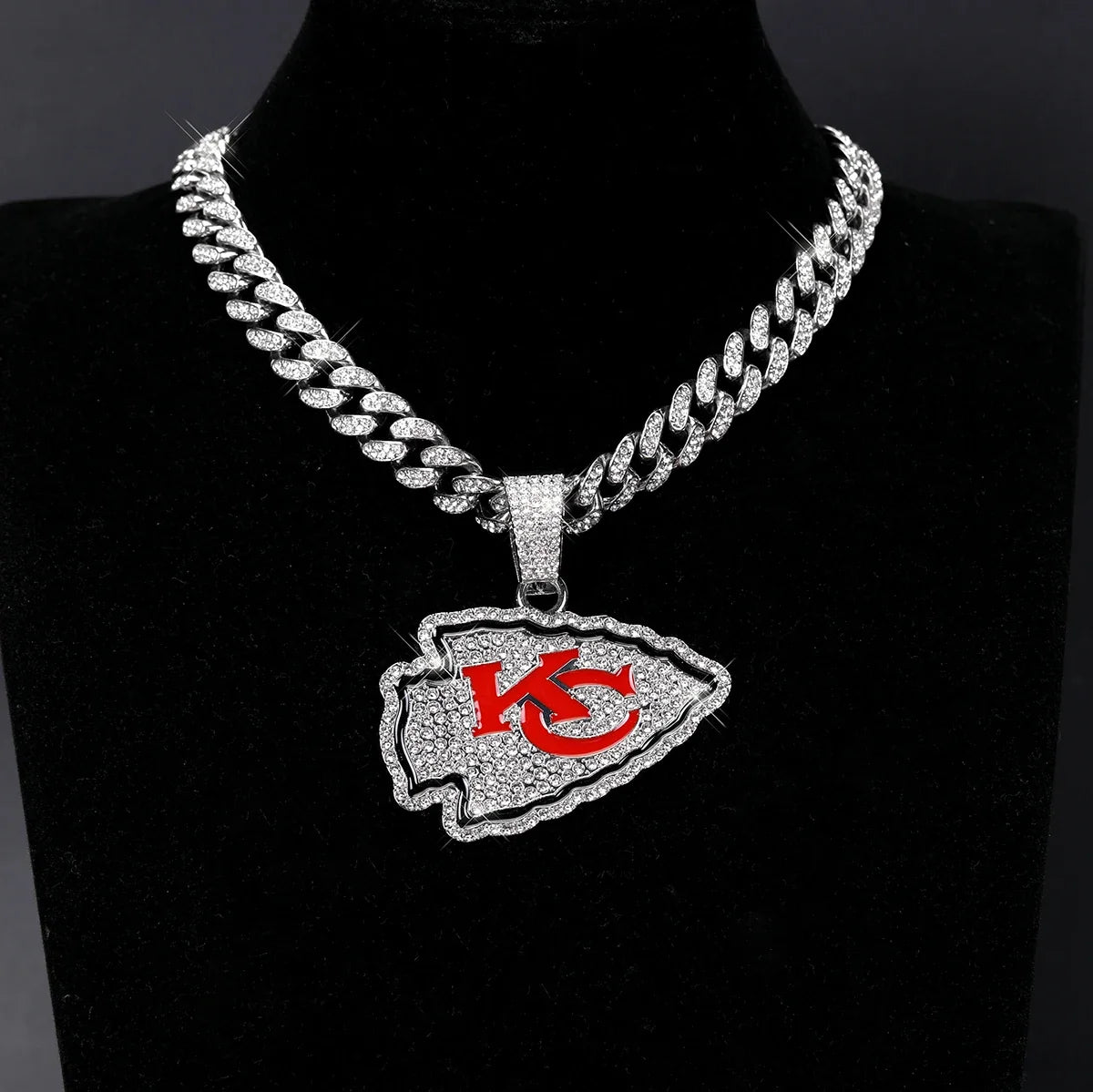 Football Logo Pendant Necklace with Cuban Chain