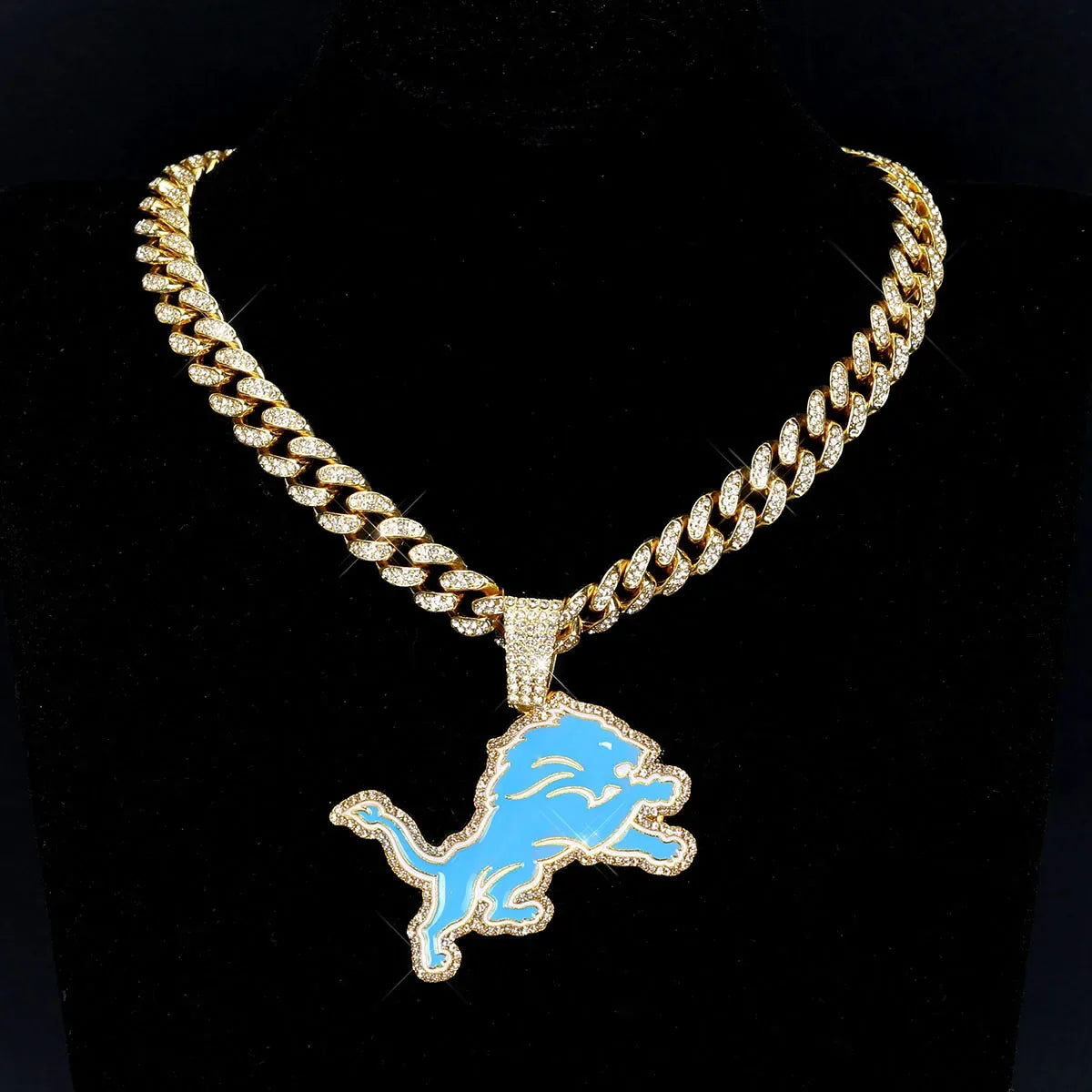 Football Logo Pendant Necklace with Cuban Chain