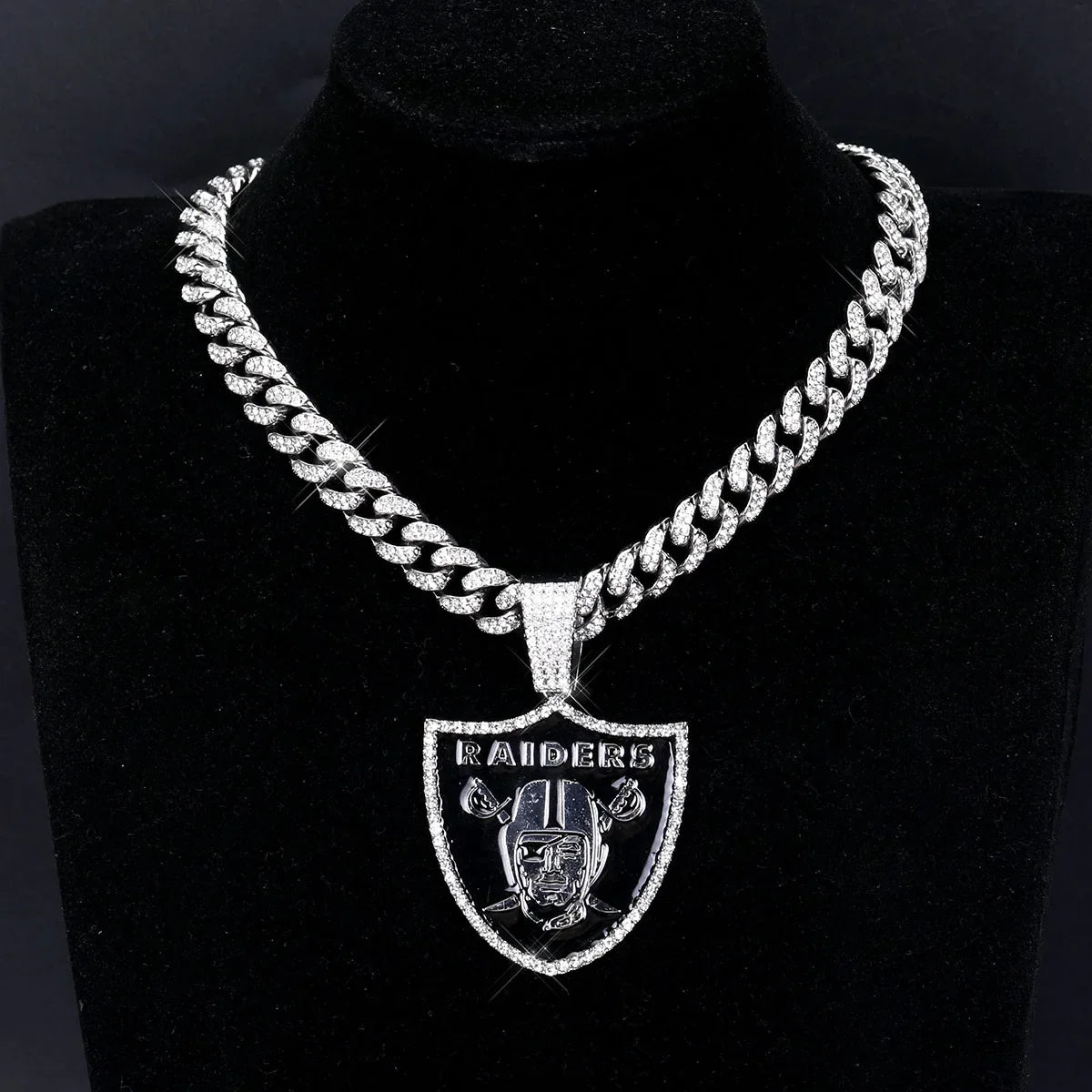 Football Logo Pendant Necklace with Cuban Chain