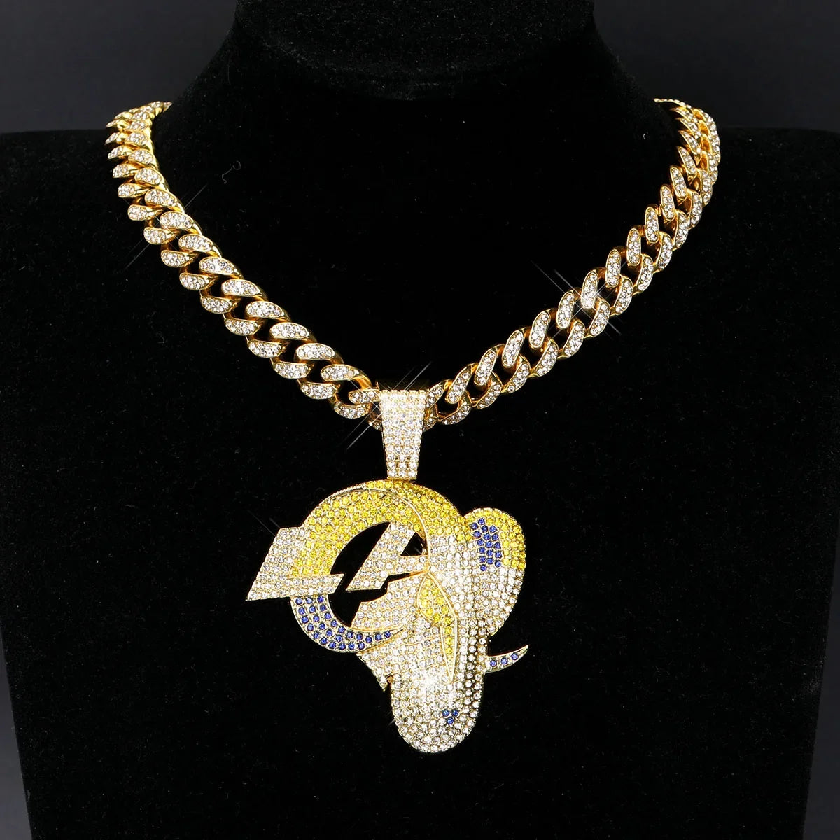 Football Logo Pendant Necklace with Cuban Chain