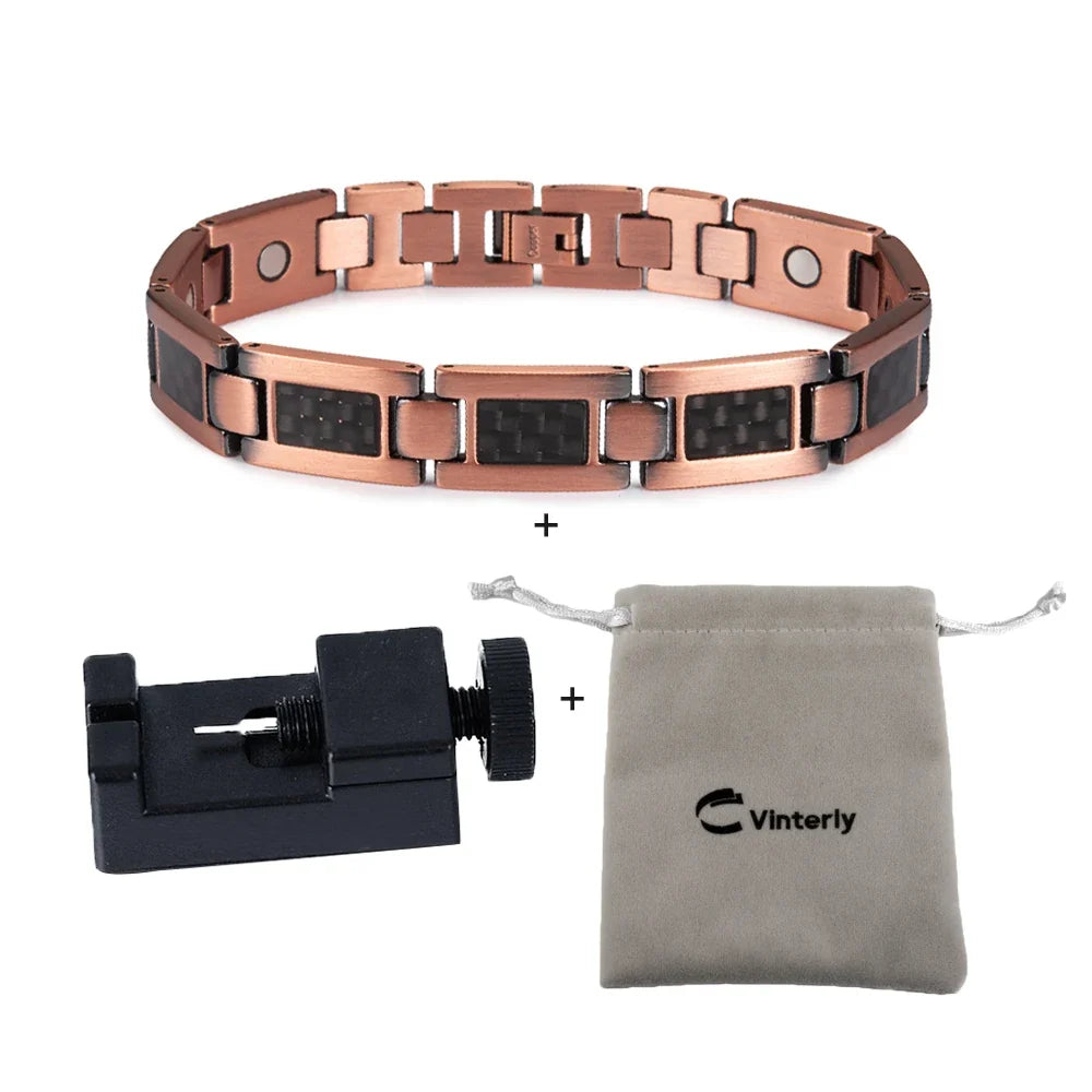 Men's Magnetic Copper & Carbon Fiber Link Bracelet
