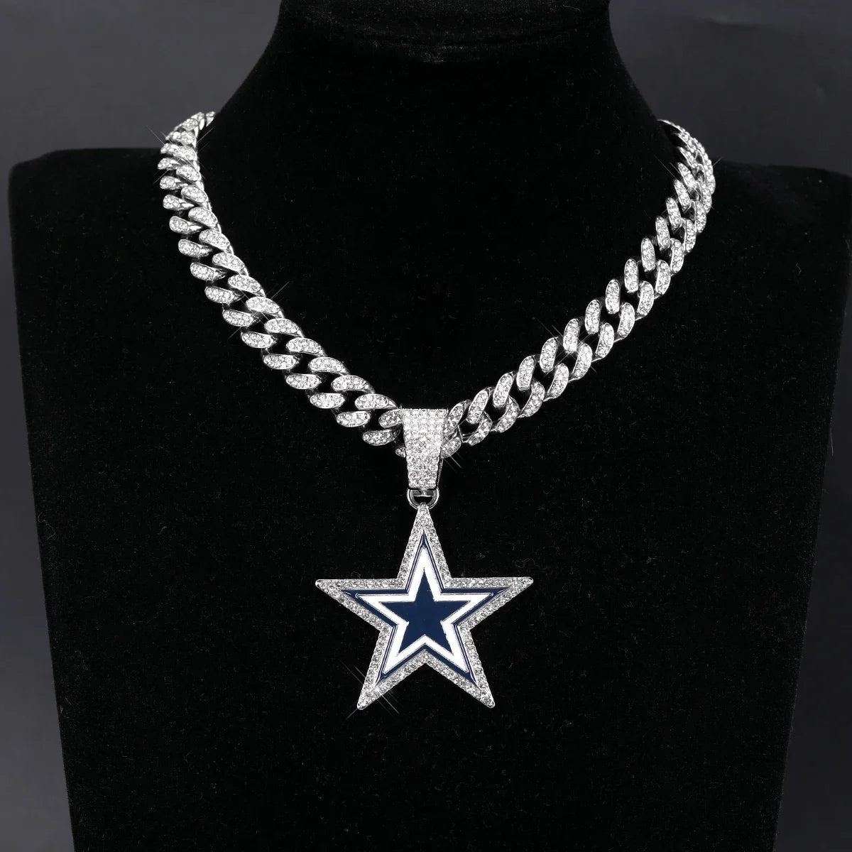 Football Logo Pendant Necklace with Cuban Chain