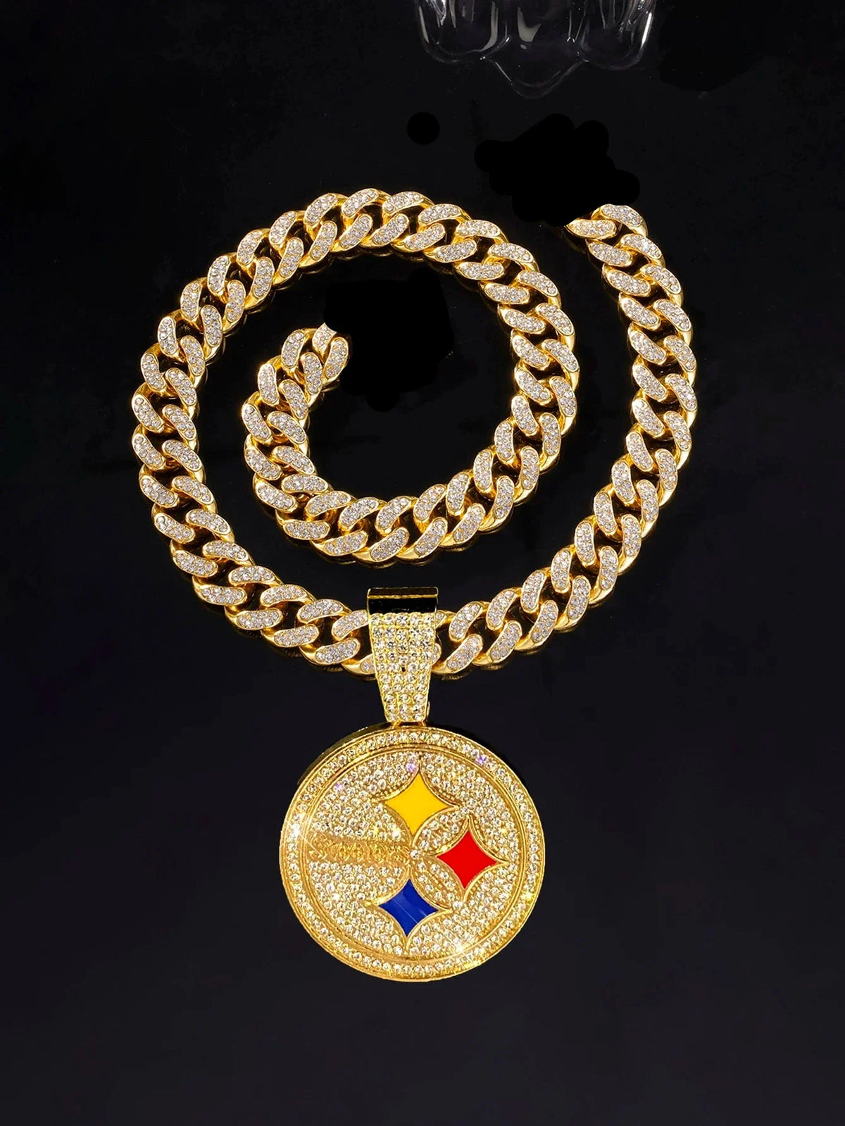 Football Logo Pendant Necklace with Cuban Chain