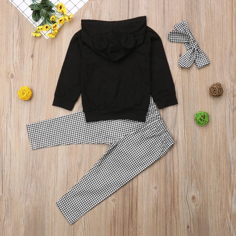 Girls’ Hooded Top, Plaid Pants & Headband Set