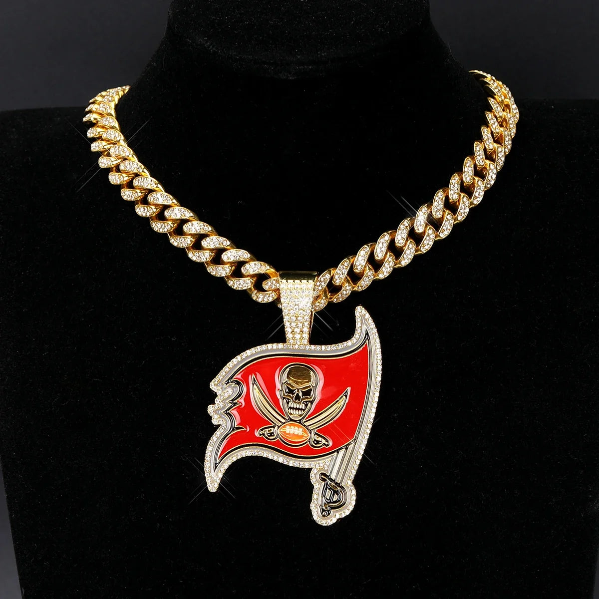 Football Logo Pendant Necklace with Cuban Chain